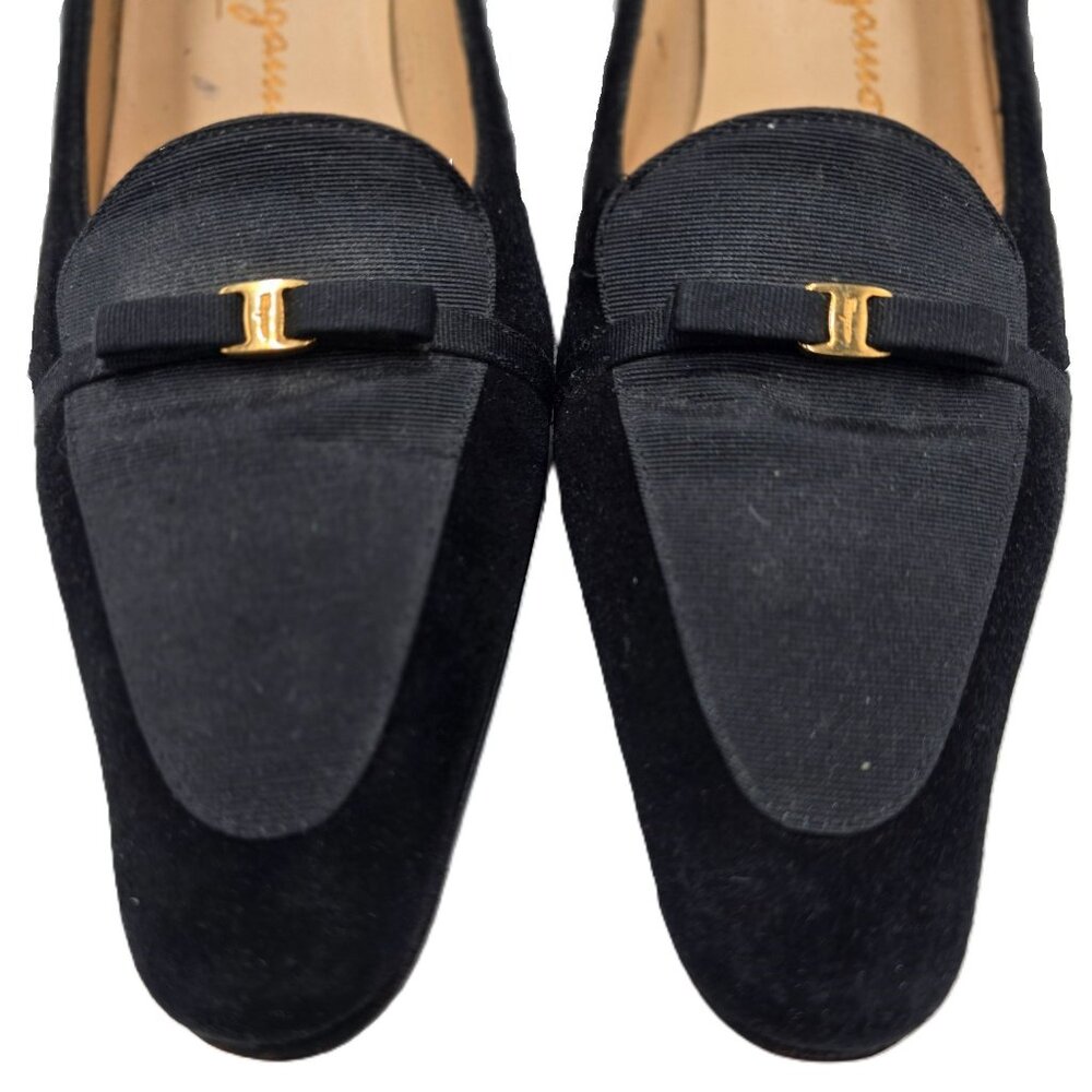 Vintage Salvatore Ferragamo Italy Black Suede Pumps Womens 8.5AAAA Dress Shoes - Picture 3 of 11